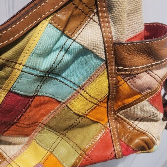 FOSSIL PATCHWORK LEATHER HANDBAG~RARE - Picture 6 of 9